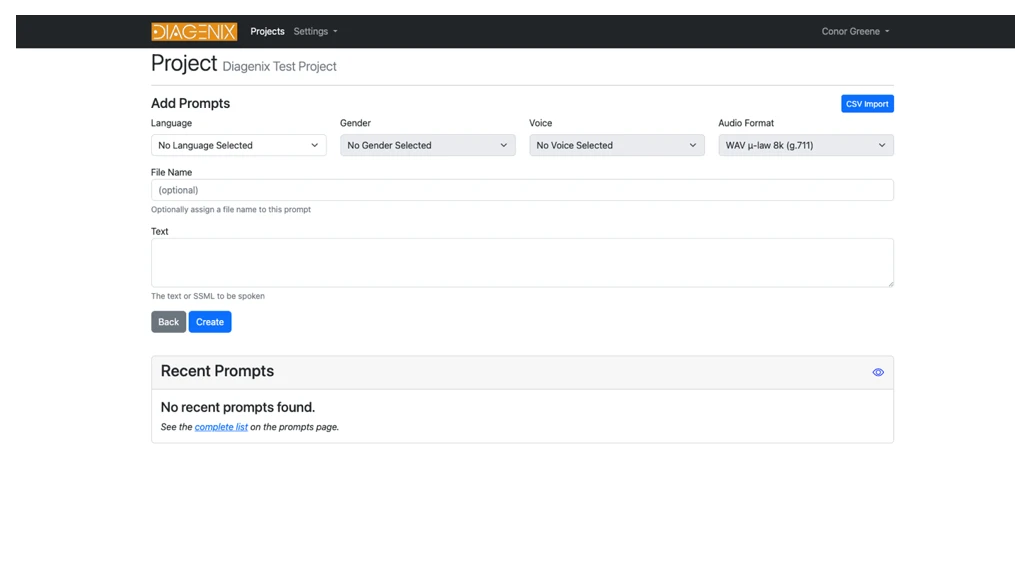 SimpleSpeak project details screen