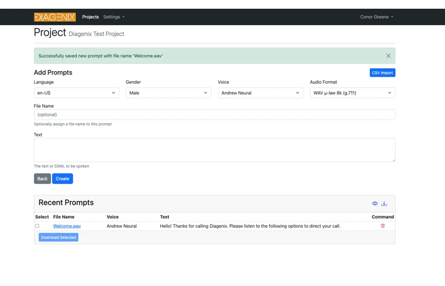 SimpleSpeak audio generation screen